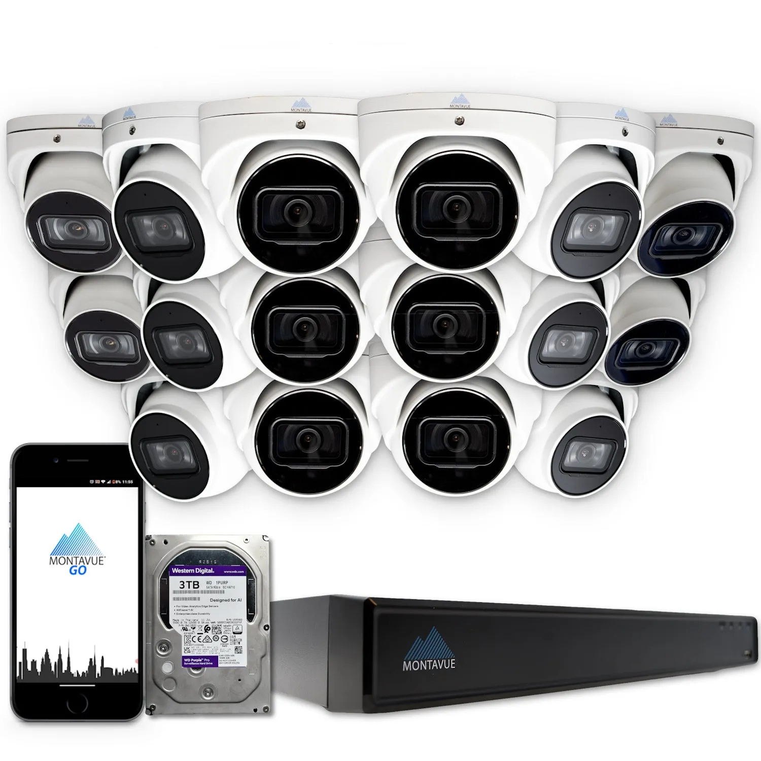 MTT8108-X Package | 8MP 4K SMD 4.0 Turret Cameras and 16 Channel NVR with 3TB HDD
