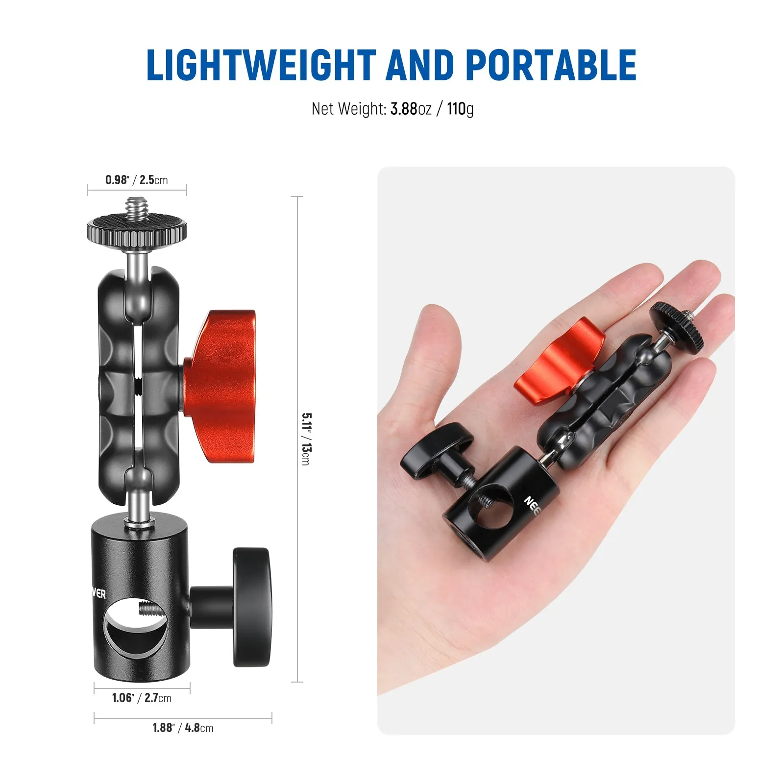 NEEWER 1/4” Screw Mount Adapter with Dual Joint Tilt for C Stand Boom Arm