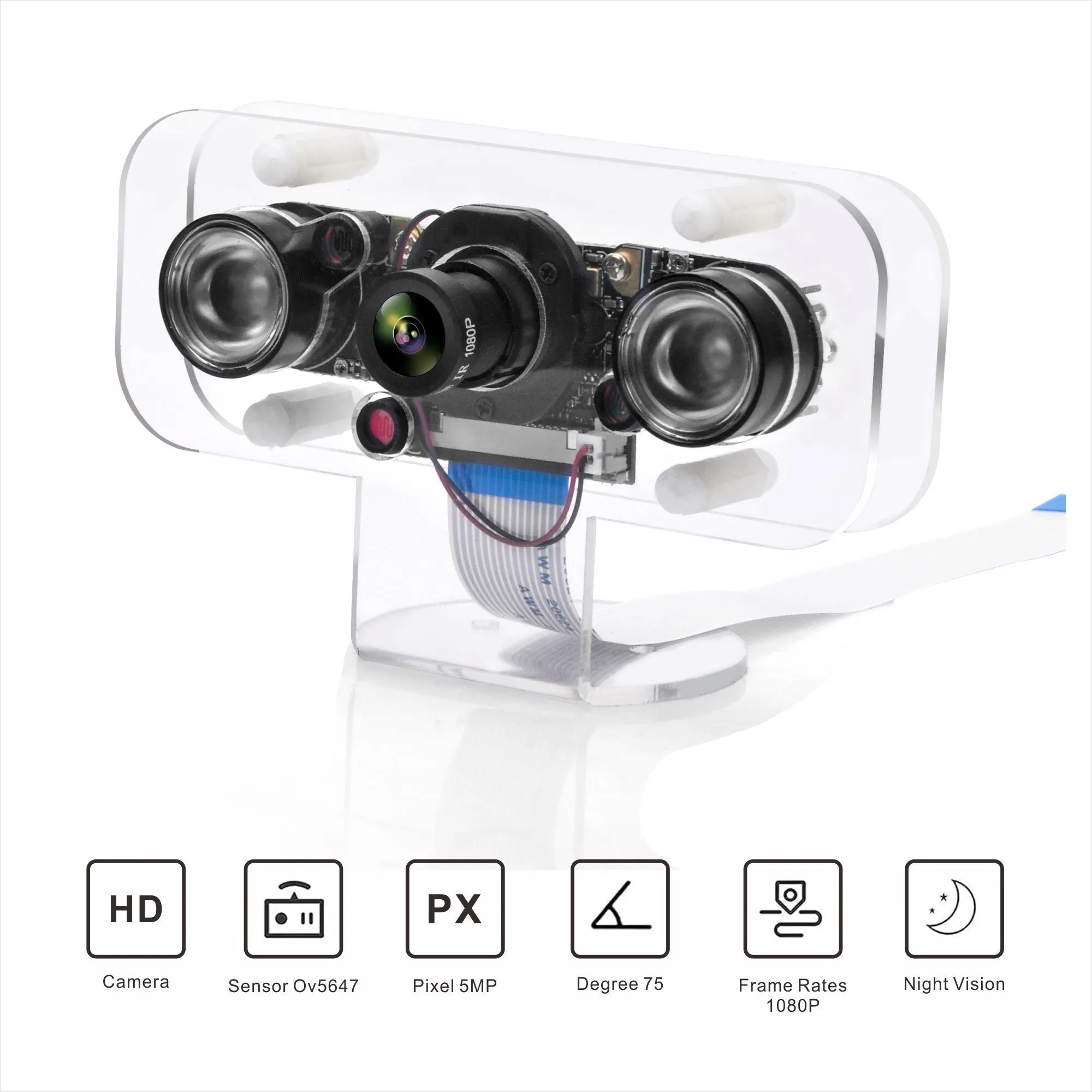 OSOYOO IR-CUT Camera for Raspberry Pi, Auto Switch Day Night Mode OV5647 Module, Infrared Night Vision IR Camera with Acrylic Holder Case, Compatible with Raspberry Pi 3B 2B and Other A/B Series