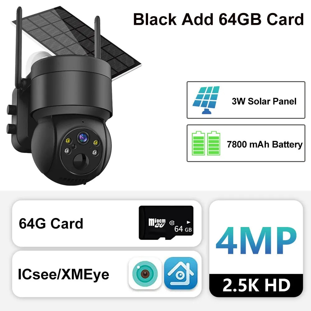 Outdoor Solar Camera with Wifi, PIR Human Detection, and Rechargeable Battery - 4MP Wireless Surveillance IP Camera with Solar Panel