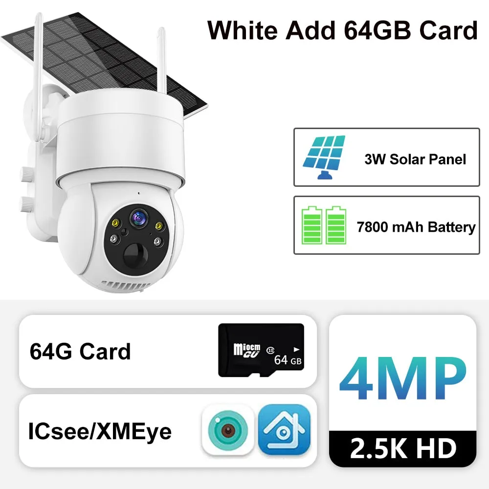 Outdoor Solar Camera with Wifi, PIR Human Detection, and Rechargeable Battery - 4MP Wireless Surveillance IP Camera with Solar Panel