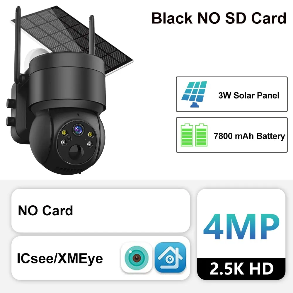 Outdoor Solar Camera with Wifi, PIR Human Detection, and Rechargeable Battery - 4MP Wireless Surveillance IP Camera with Solar Panel