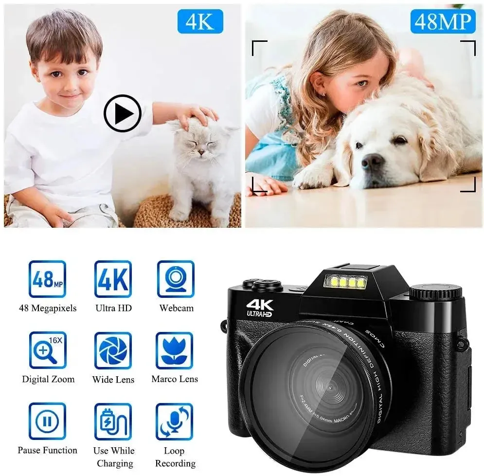 OUTMIX 4K HD Professional Digital Camera - Outdoor Camcorder with 16X Zoom, 3-Inch Flip Screen, and WIFI for Photography &amp; Videography