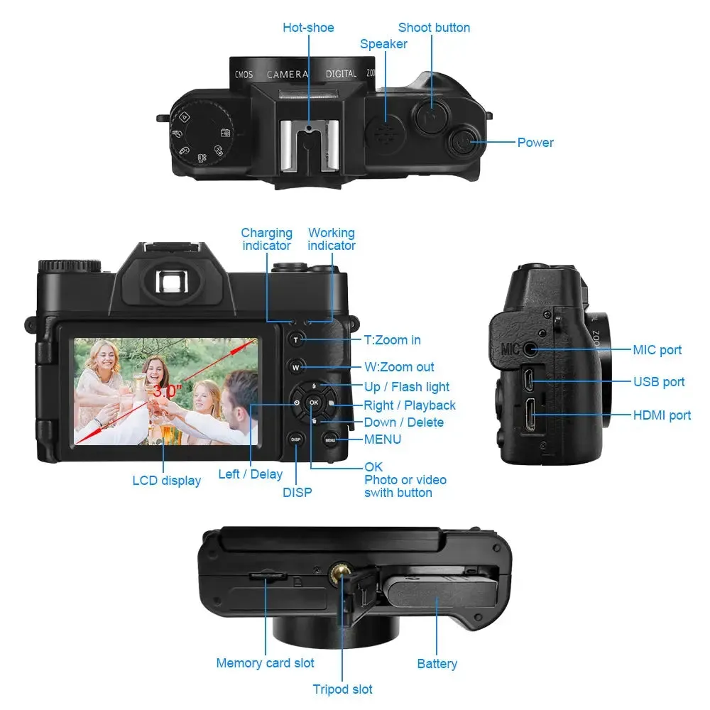 OUTMIX 4K HD Professional Digital Camera - Outdoor Camcorder with 16X Zoom, 3-Inch Flip Screen, and WIFI for Photography &amp; Videography