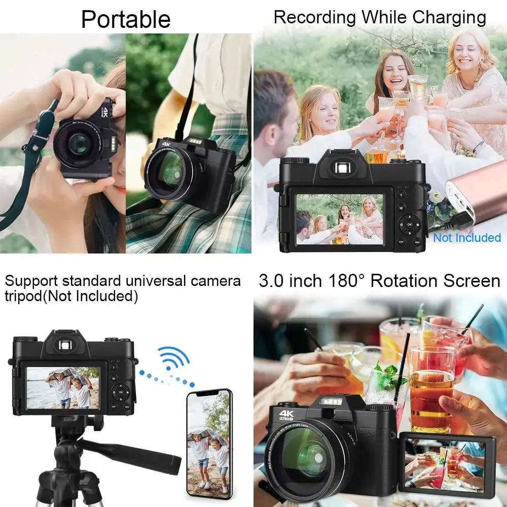 OUTMIX 4K HD Professional Digital Camera - Outdoor Camcorder with 16X Zoom, 3-Inch Flip Screen, and WIFI for Photography &amp; Videography