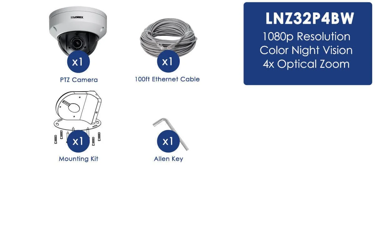 Pan-Tilt-Zoom Outoor Metal Camera, 4x Optical Zoom with 1080p HD Video & Color Night Vision