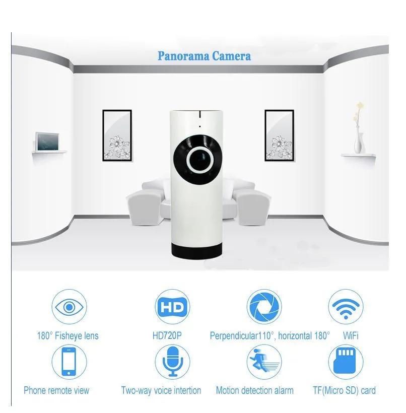 Panoramic View Home Security Camera Clever WiFi Monitor For iPhones Android (White)