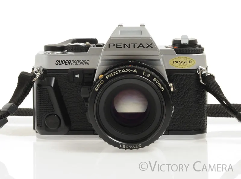 Pentax Super Program Chrome 35mm Film Camera w/ 50mm F2 Lens -New Seals-