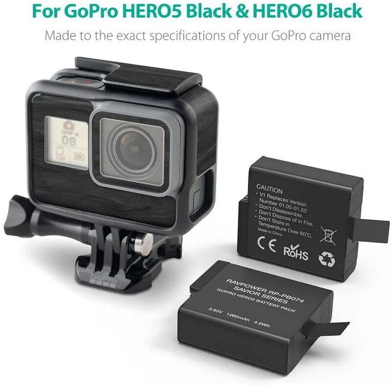 RAVPower Battery Charger Set For GoPro HERO7 HERO6 HERO5 PB59