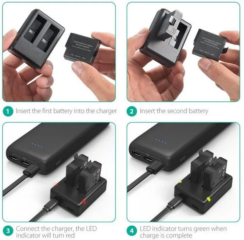 RAVPower Battery Charger Set For GoPro HERO7 HERO6 HERO5 PB59