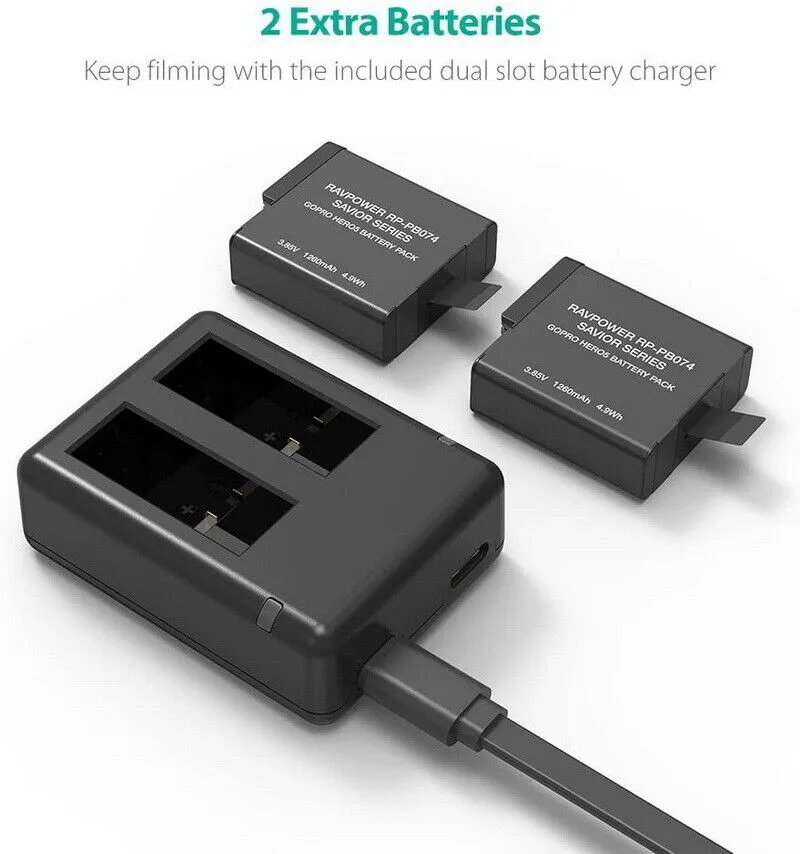 RAVPower Battery Charger Set For GoPro HERO7 HERO6 HERO5 PB59