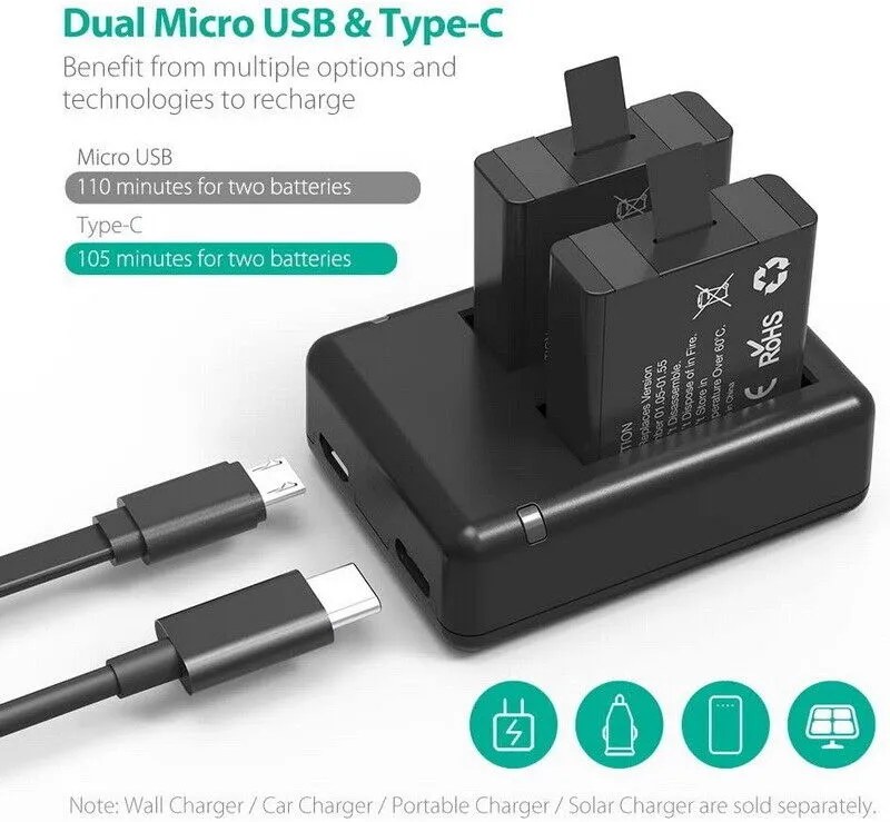 RAVPower Battery Charger Set For GoPro HERO7 HERO6 HERO5 PB59