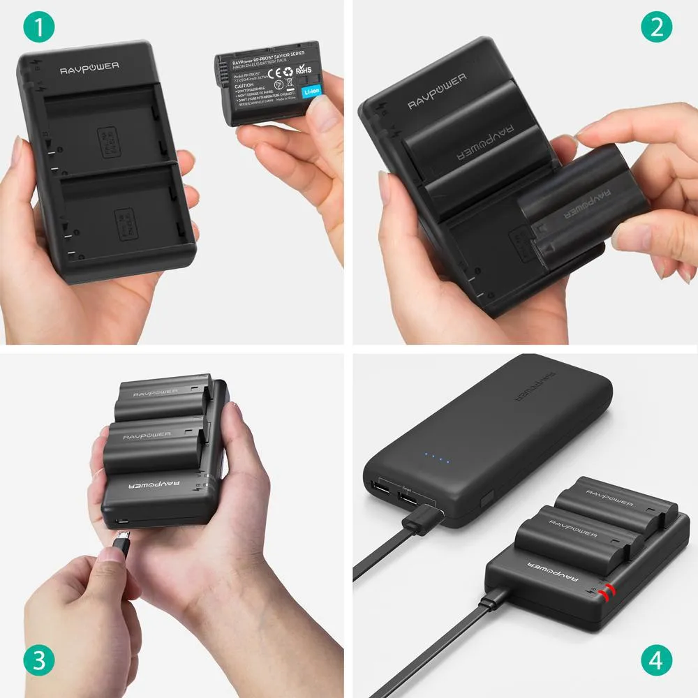 RAVPower EN-EL15 2040mAh Camera Battery Charger Set for Nikon