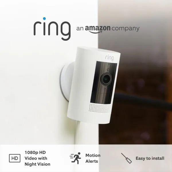 Ring Outdoor Camera Plug In Stick Up Cam HD Security Camera White