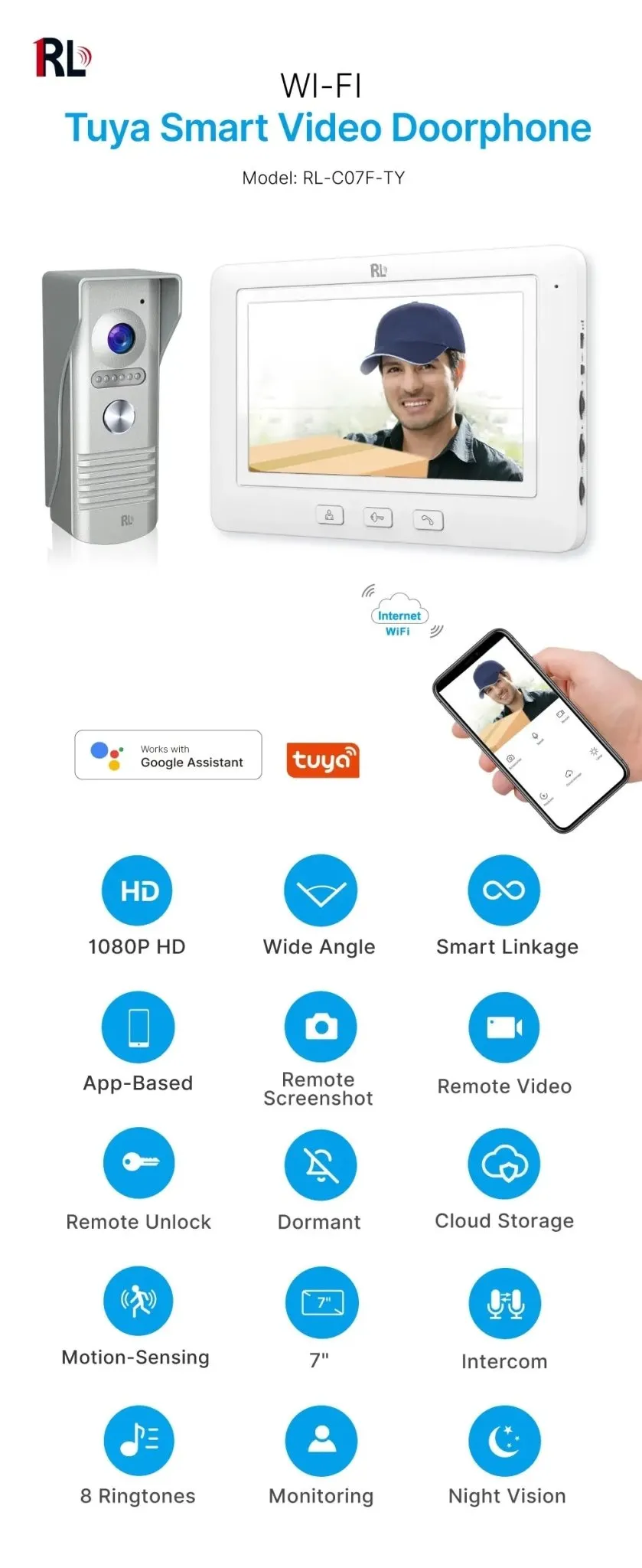RL-C07F-TY Smart Home Video Doorphone 7" Tuya Smart Video Door Phone