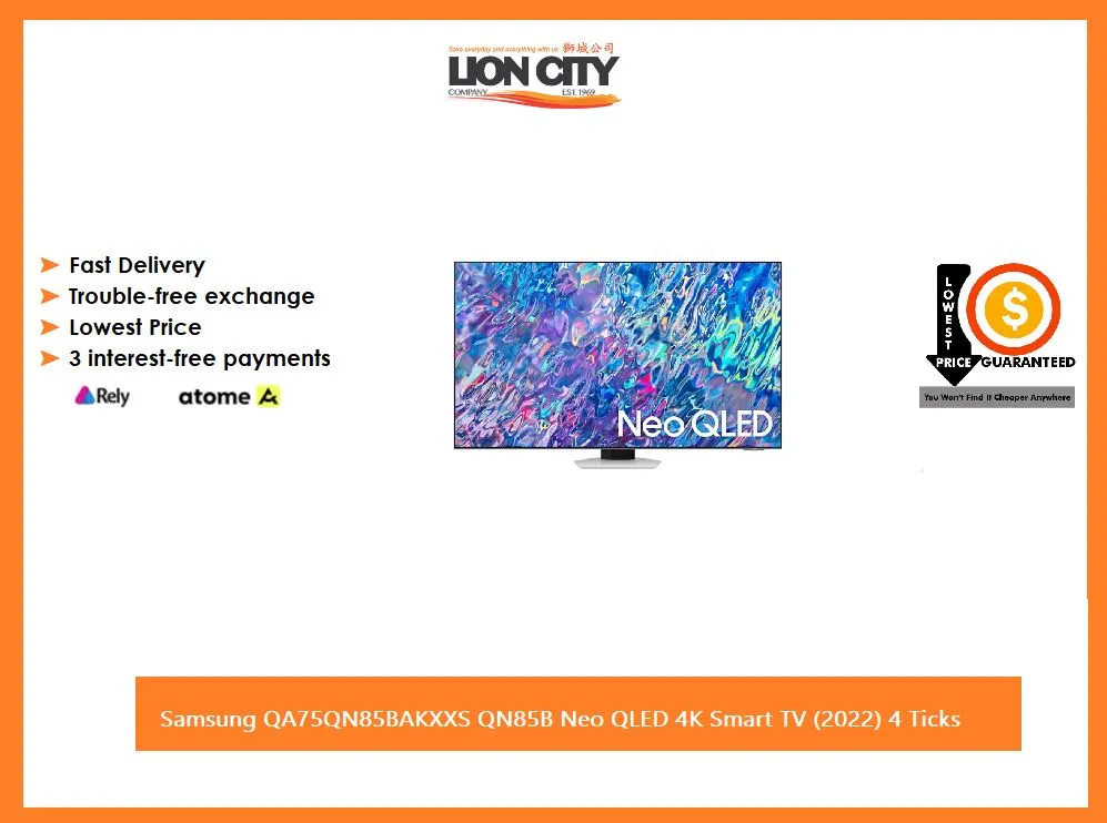 Samsung 75" QA75QN85BAKXXS QN85B Neo QLED 4K Smart TV (2022) 4 Ticks