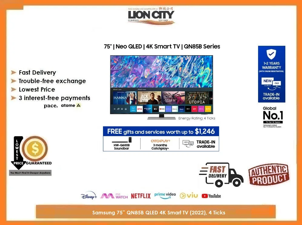 Samsung 75" QA75QN85BAKXXS QN85B Neo QLED 4K Smart TV (2022) 4 Ticks