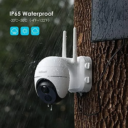 Security Camera Outdoor, Wireless WiFi 360° PTZ Camera, ieGeek 15000mAh Solar Security Camera Battery Powered, Home Surveillance Camera with 2-Way Audio, Motion Detection, 1080P Night Vision, SD/Cloud