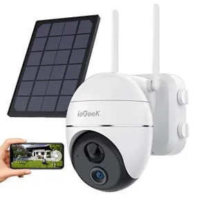 Security Camera Outdoor, Wireless WiFi 360° PTZ Camera, ieGeek 15000mAh Solar Security Camera Battery Powered, Home Surveillance Camera with 2-Way Audio, Motion Detection, 1080P Night Vision, SD/Cloud
