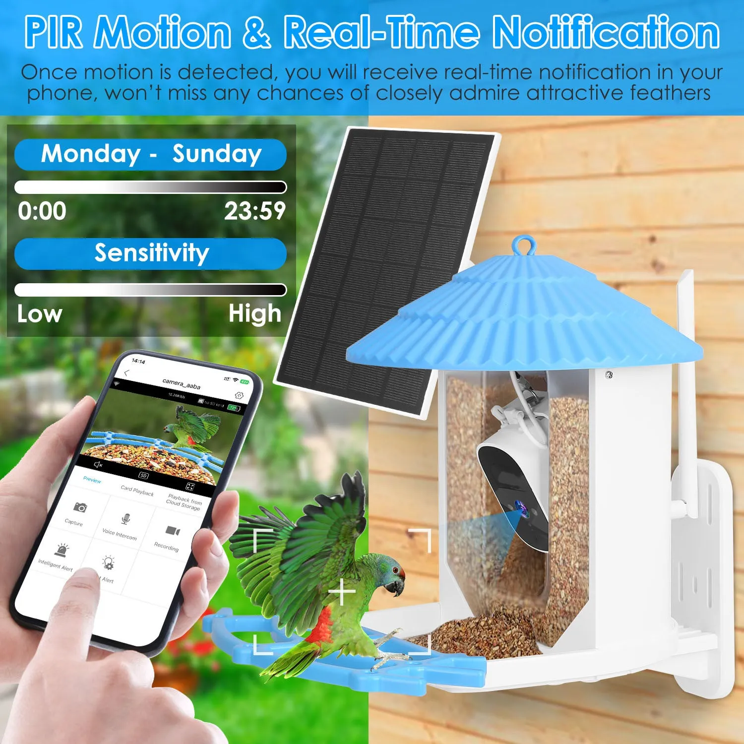 Premium Solar-Powered Smart Bird Feeder with 2K HD Bird Watching Camera, AI Bird Species Identification, PIR Motion Detection, Two-Way Audio, Real-Time App Notifications, Perfect Gift for Bird Lovers