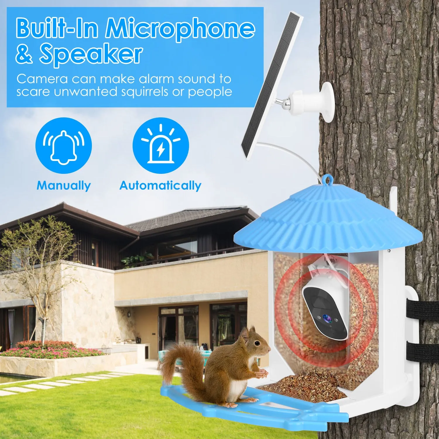 Premium Solar-Powered Smart Bird Feeder with 2K HD Bird Watching Camera, AI Bird Species Identification, PIR Motion Detection, Two-Way Audio, Real-Time App Notifications, Perfect Gift for Bird Lovers