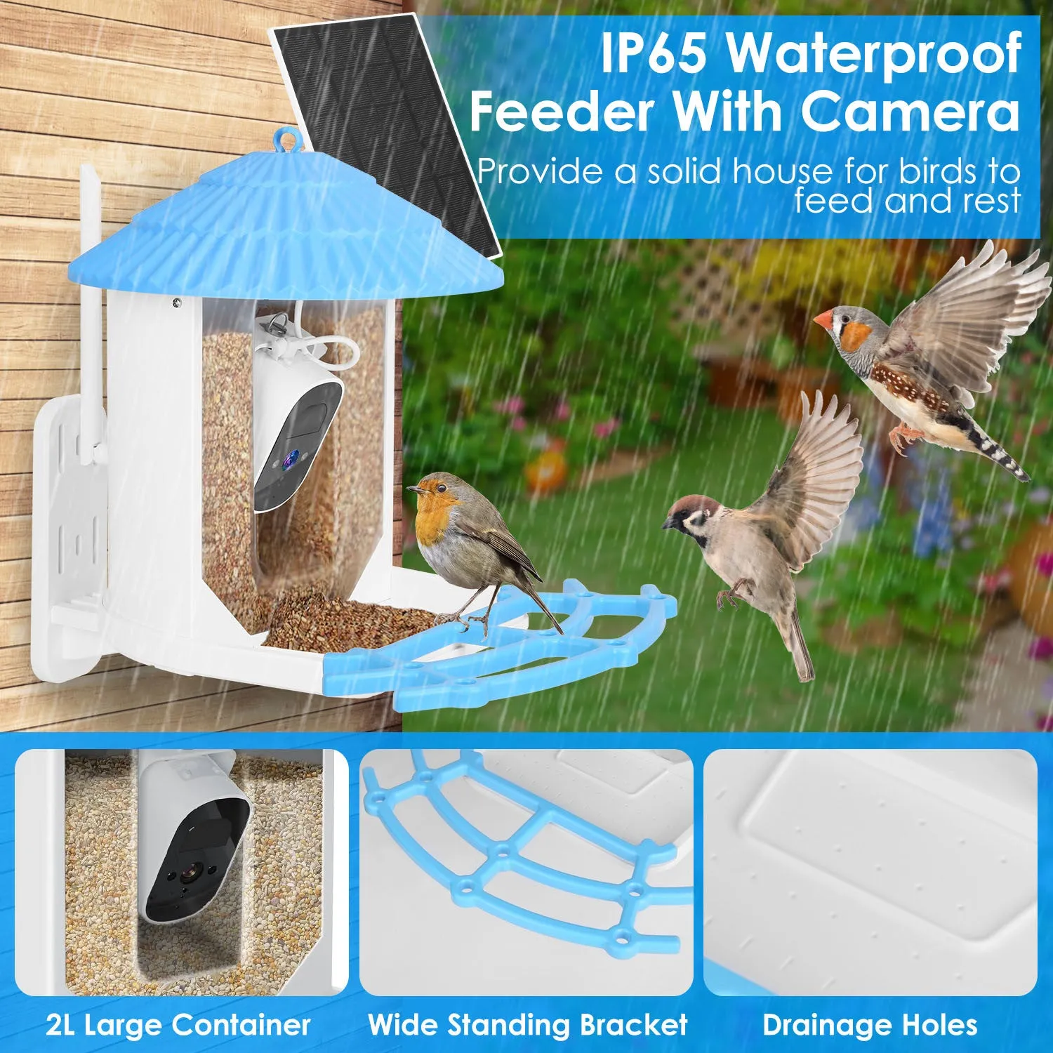 Premium Solar-Powered Smart Bird Feeder with 2K HD Bird Watching Camera, AI Bird Species Identification, PIR Motion Detection, Two-Way Audio, Real-Time App Notifications, Perfect Gift for Bird Lovers
