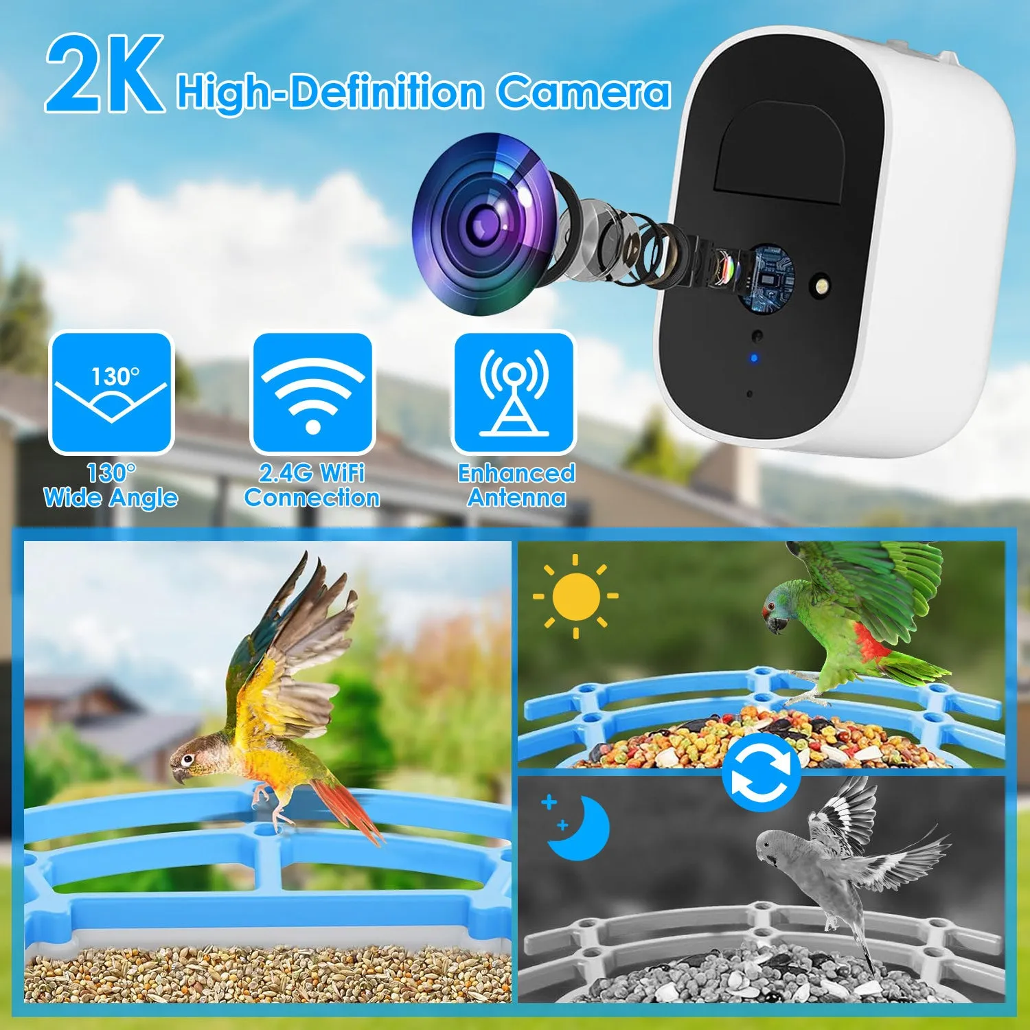 Premium Solar-Powered Smart Bird Feeder with 2K HD Bird Watching Camera, AI Bird Species Identification, PIR Motion Detection, Two-Way Audio, Real-Time App Notifications, Perfect Gift for Bird Lovers