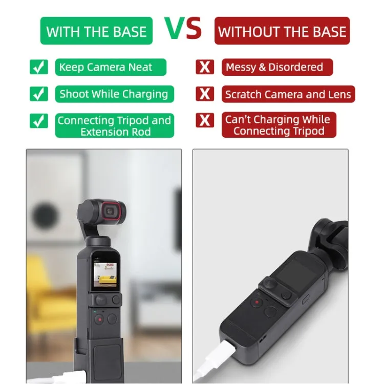 Sunnylife OP2-DZ9434 Desktop Charging Base Bracket With Type-C Charging Port 1/4 Inch Adapter For DJI Osmo Pocket 2(Black)