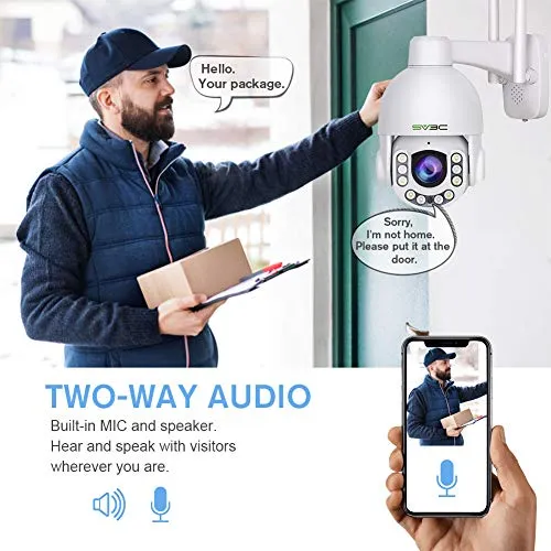 SV3C 5MP WiFi Outdoor Security Camera, Waterproof PTZ IP Camera, Pan/Tilt / 5x Optical Zoom, Two Way Audio, Night Vision, FTP, H.265, Wireless Home Surveillance Camera with External SD Card Slot