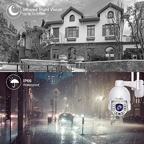 SV3C 5MP WiFi Outdoor Security Camera, Waterproof PTZ IP Camera, Pan/Tilt / 5x Optical Zoom, Two Way Audio, Night Vision, FTP, H.265, Wireless Home Surveillance Camera with External SD Card Slot