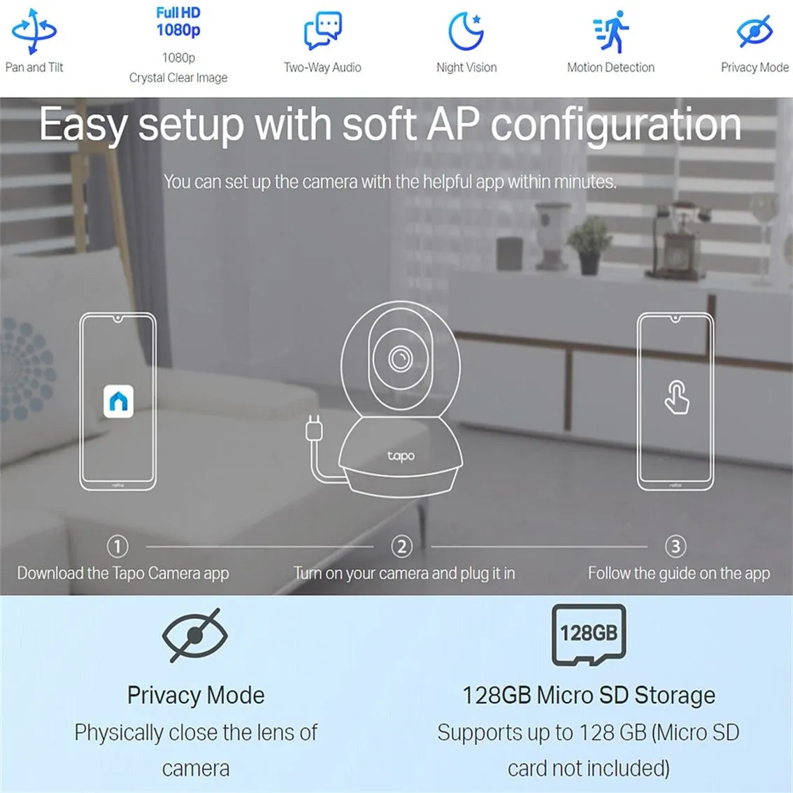 TP-Link Tapo C200 / TC70 / C200C 1080P Full HD Pan & Tilt Wireless WiFi Home Security Surveillance IP Camera