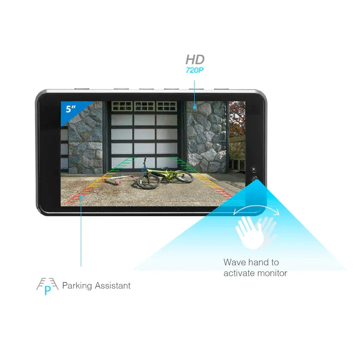 TypeS Solar Powered HD Quick-Connect Wireless Backup Cam with 5” Hand Wave Activated Monitor - clearance
