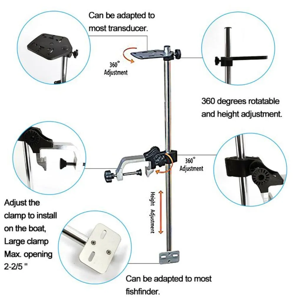 Universal Portable Transducer Bracket & Fishfinder Mount (Clamp Mounted)