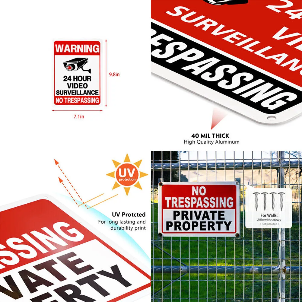 US 5-10Pc 24 Hr Video Surveillance Sign No Trespassing Security Warning Aluminum