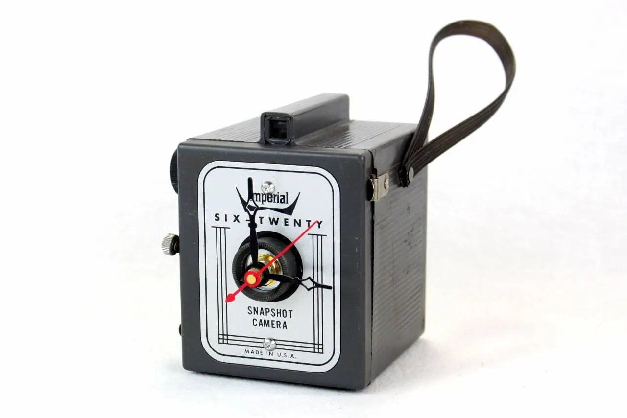 Vintage Imperial Camera Clock, upcycled, reuse, whimsical desk clock, office, fire mantel, antique tabletop clock