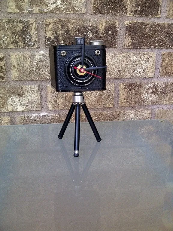 Vintage Tripod Desk Clock - Brownie Flash Six-20/16 - Repurposed Vintage Camera