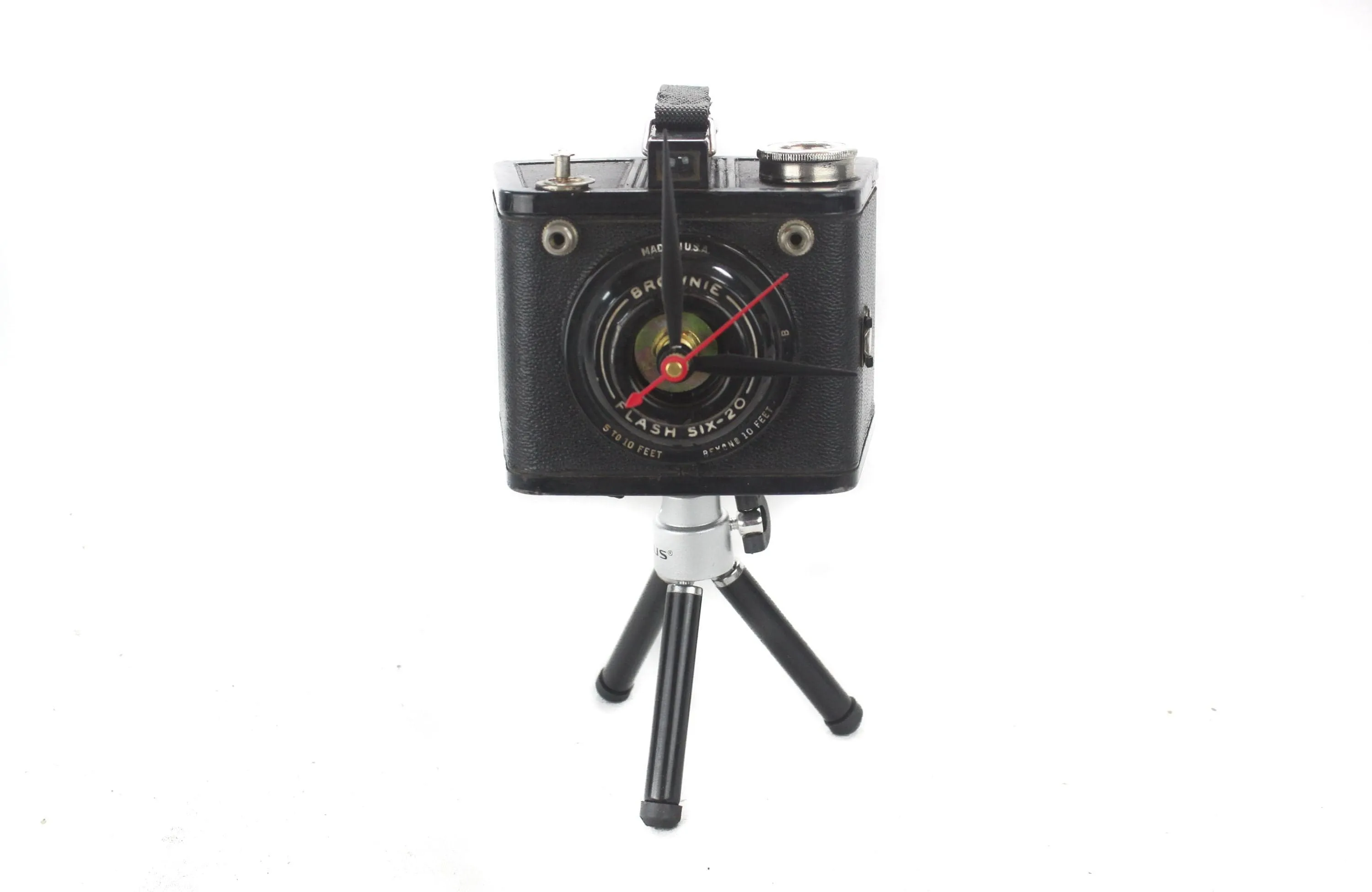 Vintage Tripod Desk Clock - Brownie Flash Six-20/16 - Repurposed Vintage Camera
