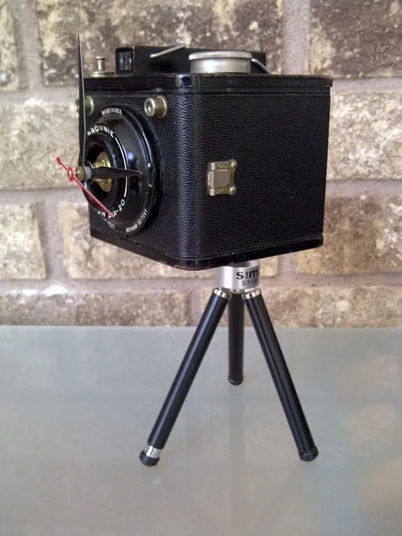 Vintage Tripod Desk Clock - Brownie Flash Six-20/16 - Repurposed Vintage Camera
