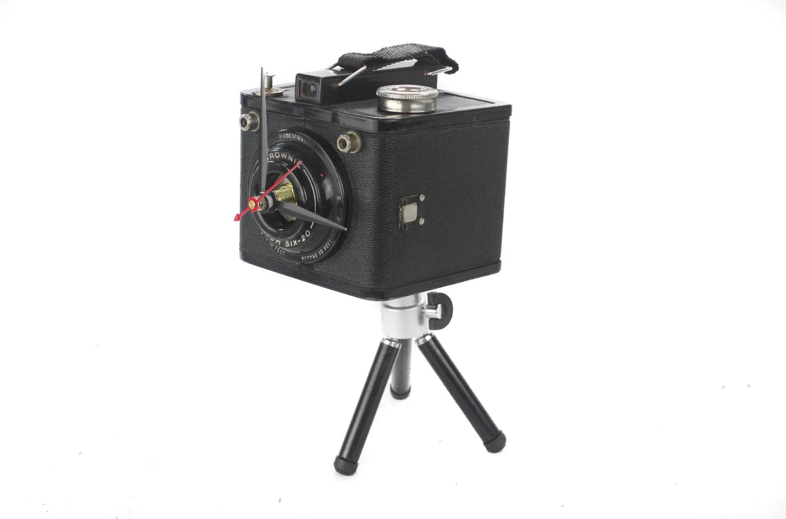 Vintage Tripod Desk Clock - Brownie Flash Six-20/16 - Repurposed Vintage Camera