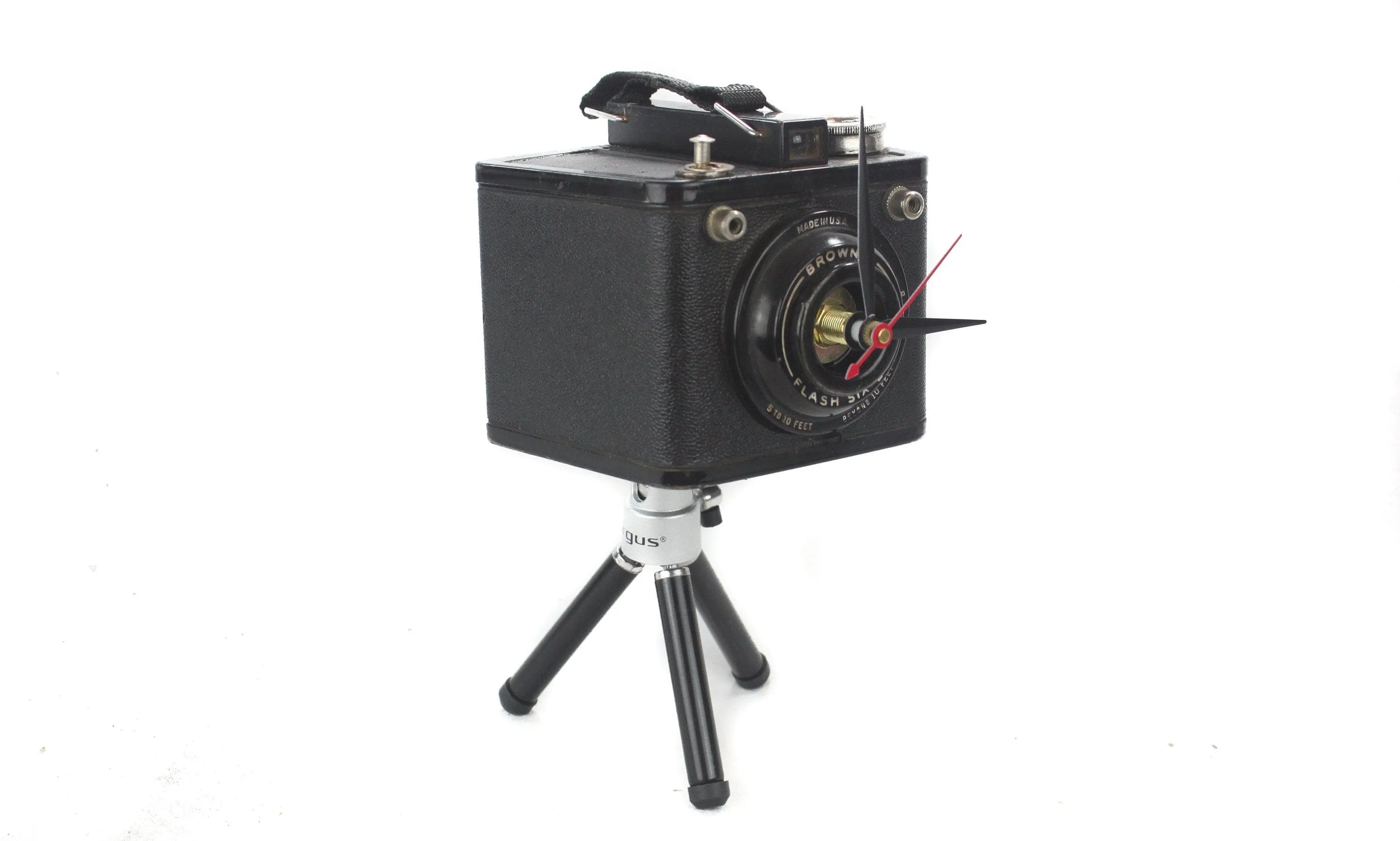 Vintage Tripod Desk Clock - Brownie Flash Six-20/16 - Repurposed Vintage Camera