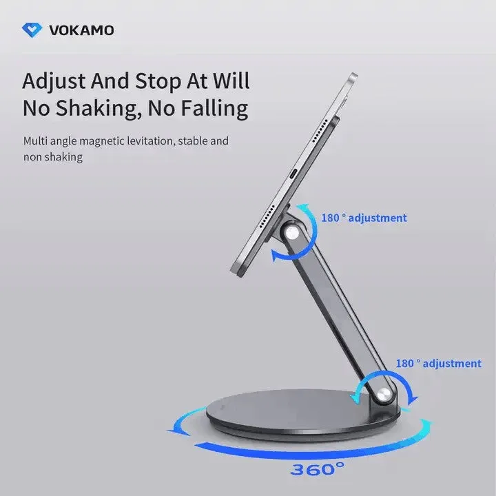 VOKAMO Magnetic iPad Stand 360° Rotating Base Foldable Alloy Tablet Holder Designed For iPad Pro iPad Air