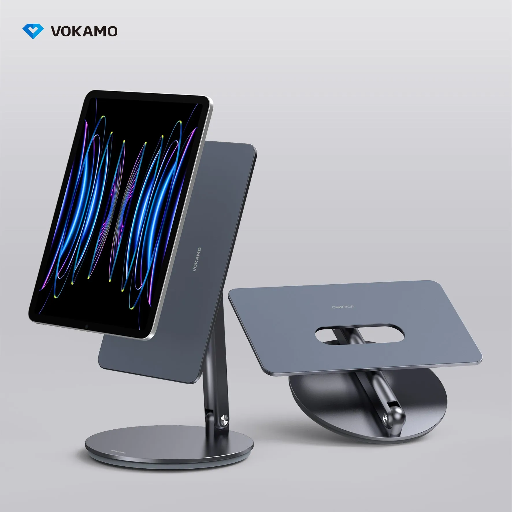 VOKAMO Magnetic iPad Stand 360° Rotating Base Foldable Alloy Tablet Holder Designed For iPad Pro iPad Air