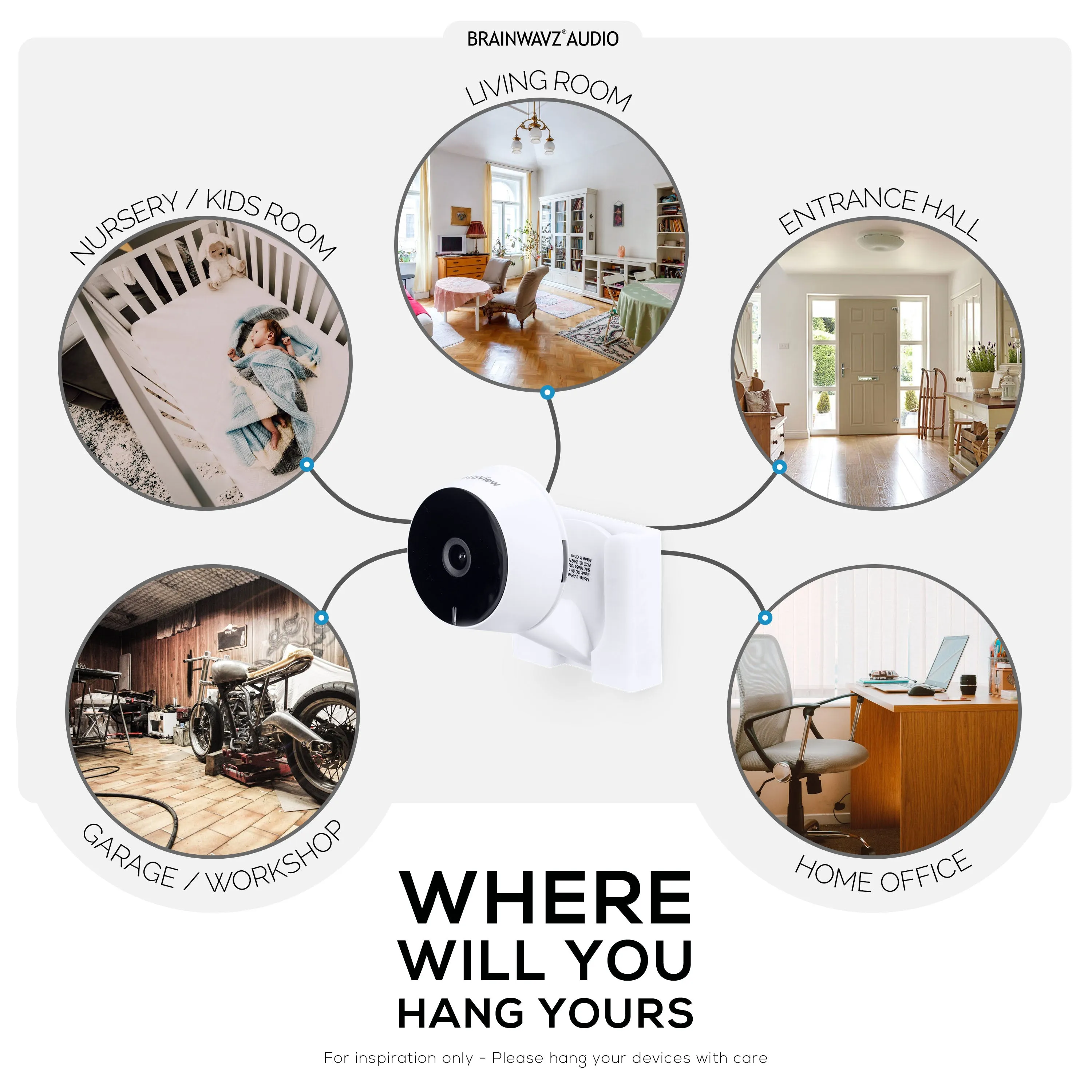 Wall Mount for LaView LV-PWF1 1080P HD Indoor Camera, Adhesive Security Cam Holder Bracket, Reduce Blind Spots & Clutter, Adhesive & Screw-In Mounting