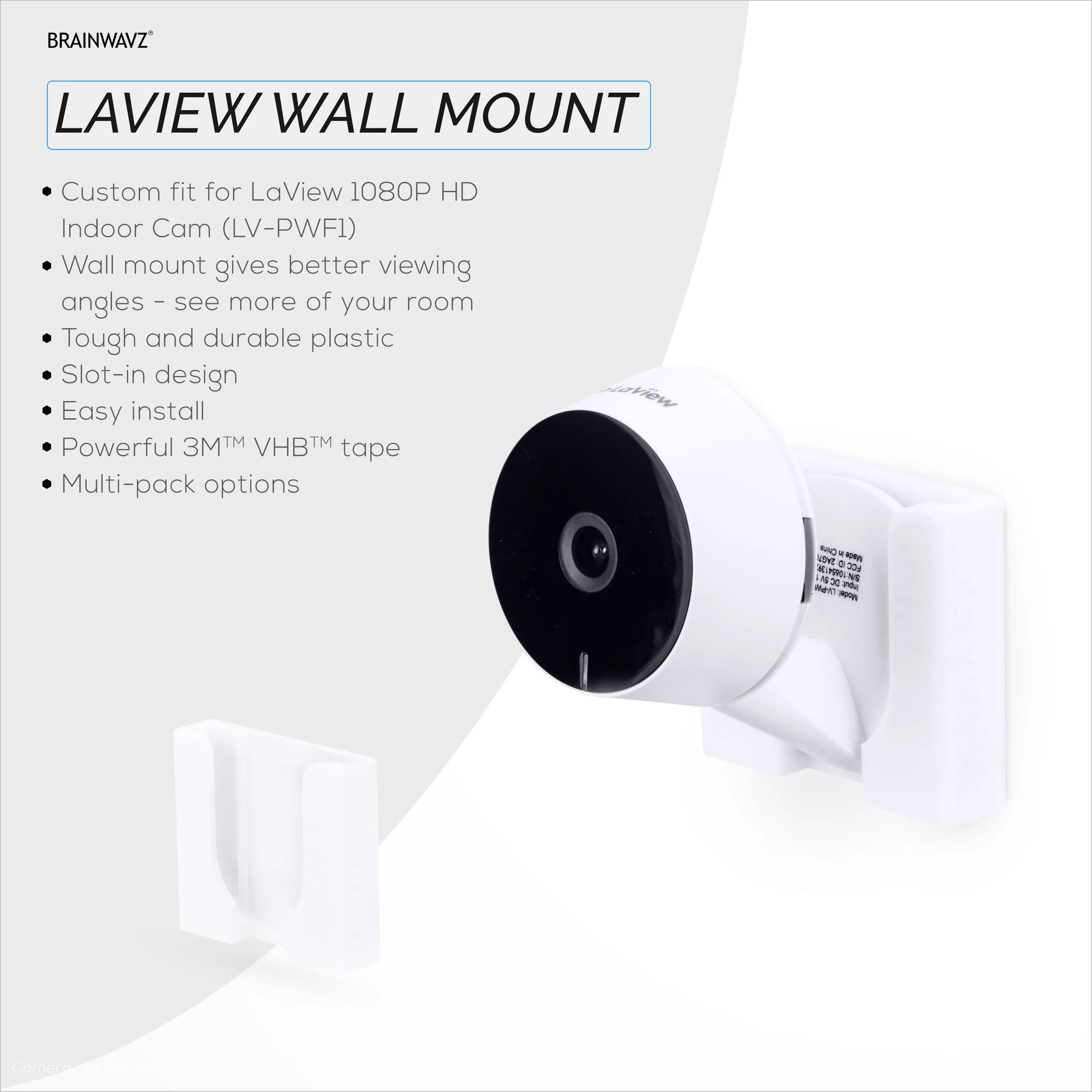 Wall Mount for LaView LV-PWF1 1080P HD Indoor Camera, Adhesive Security Cam Holder Bracket, Reduce Blind Spots & Clutter, Adhesive & Screw-In Mounting