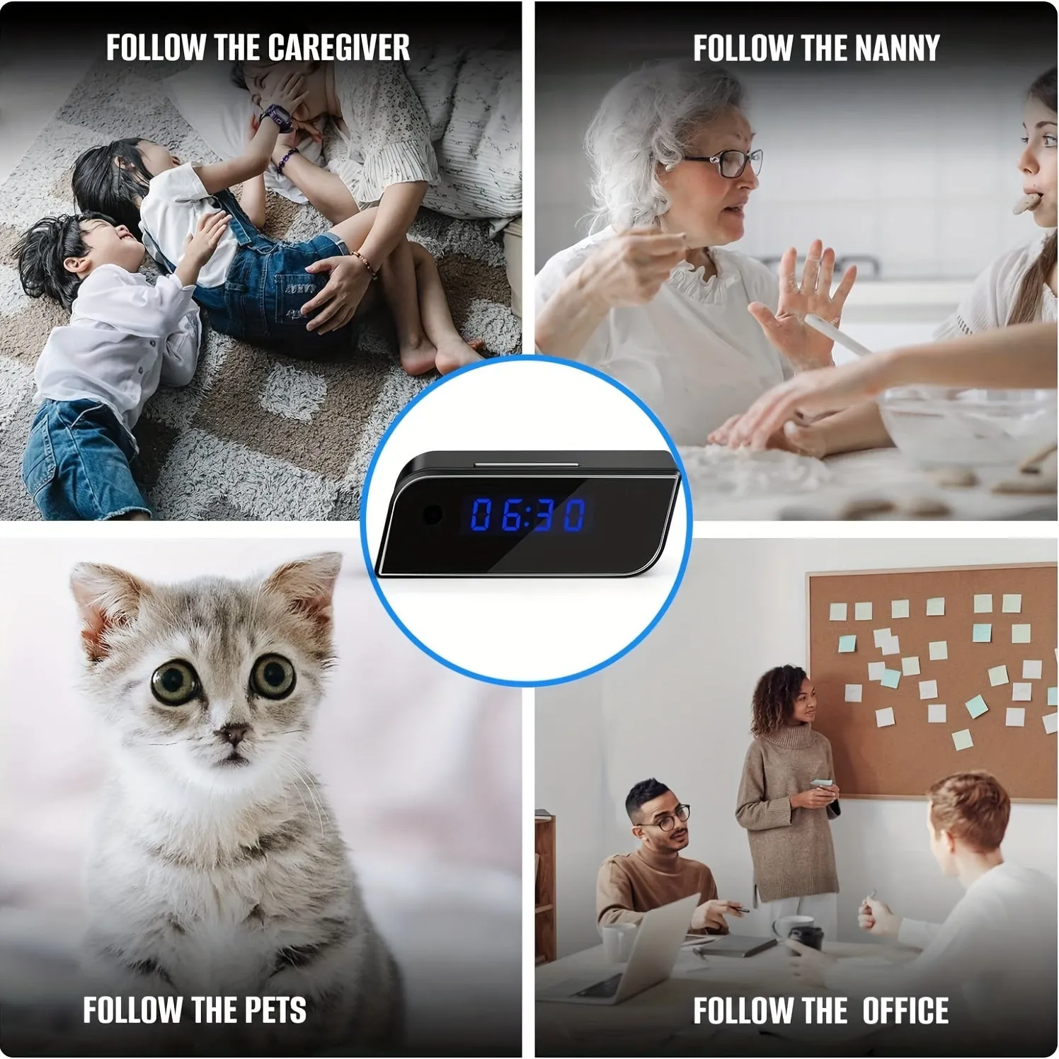 WiFi 4K Camera HD 1080P Mini DV Alarm Clock SpyCam Indoor Home Security Cam Clock Wireless Remote Live View Video Recorder 140 Wide Angle Night Vision Motion Detection Sensor For Home, Office, Warehouse