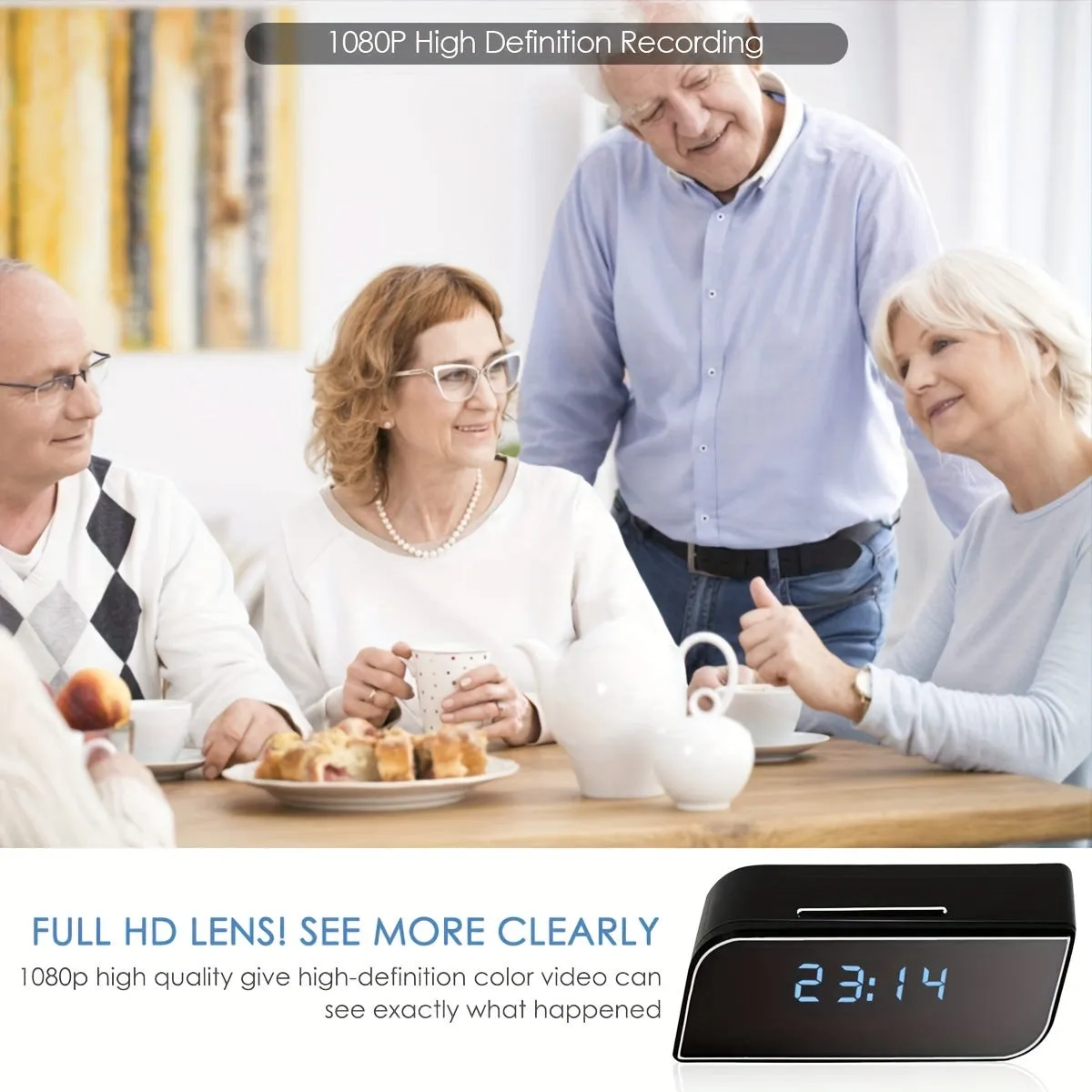 WiFi 4K Camera HD 1080P Mini DV Alarm Clock SpyCam Indoor Home Security Cam Clock Wireless Remote Live View Video Recorder 140 Wide Angle Night Vision Motion Detection Sensor For Home, Office, Warehouse