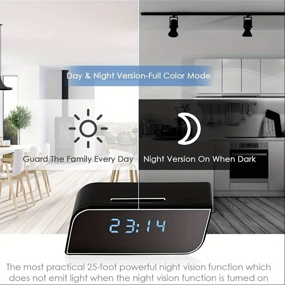 WiFi 4K Camera HD 1080P Mini DV Alarm Clock SpyCam Indoor Home Security Cam Clock Wireless Remote Live View Video Recorder 140 Wide Angle Night Vision Motion Detection Sensor For Home, Office, Warehouse