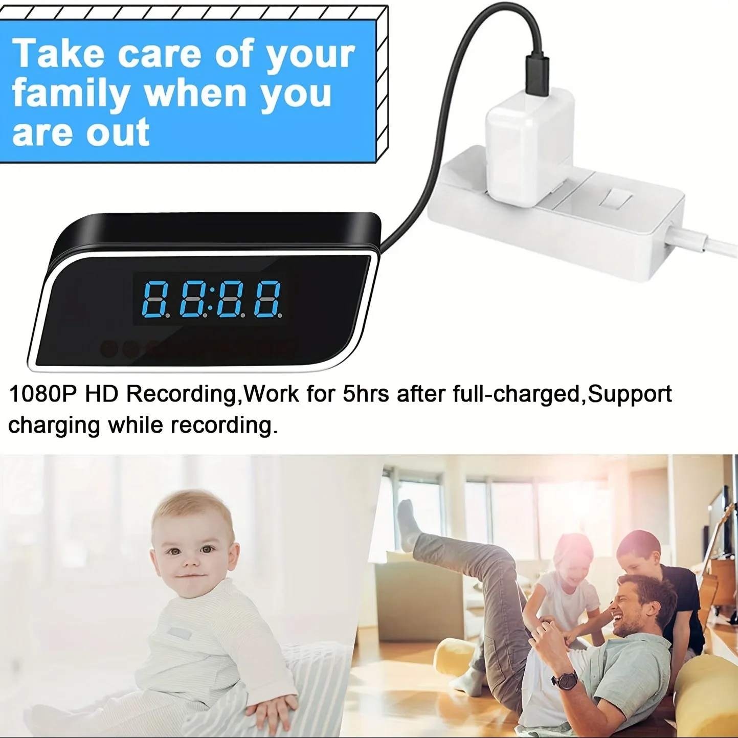 WiFi 4K Camera HD 1080P Mini DV Alarm Clock SpyCam Indoor Home Security Cam Clock Wireless Remote Live View Video Recorder 140 Wide Angle Night Vision Motion Detection Sensor For Home, Office, Warehouse